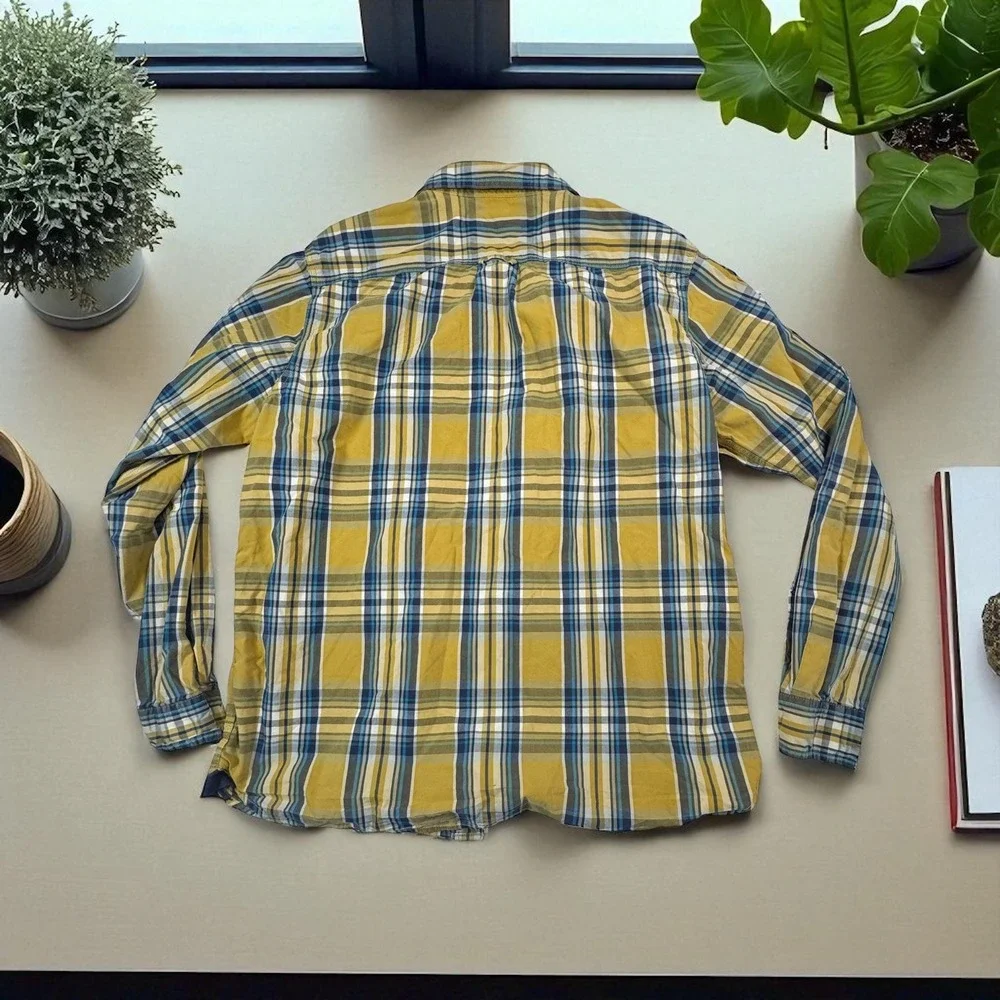 The North Face Men's Plaid Long Sleeve Button Up‎ Shirt Yellow Blue XL